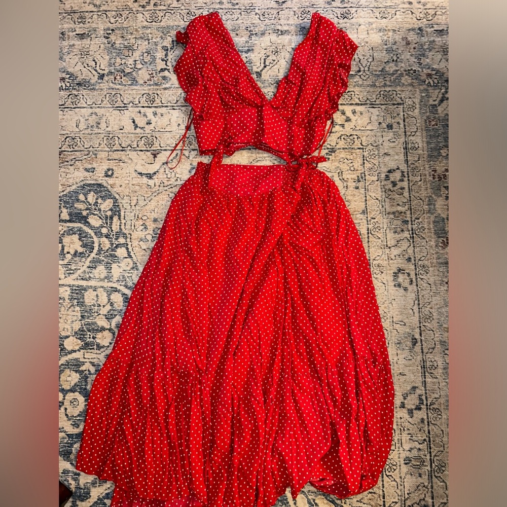 Free People Red and White Polka Dot 2 piece set size medium